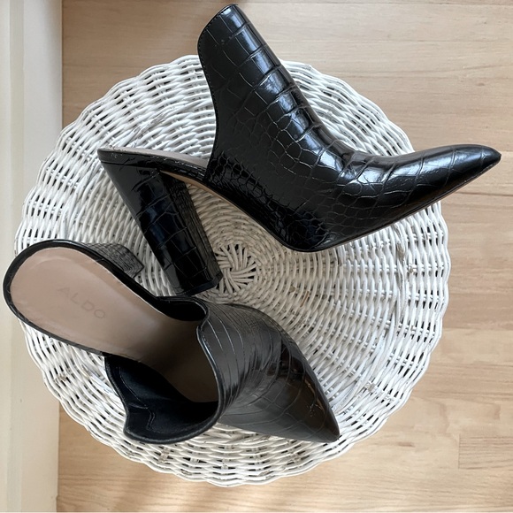 Aldo black croc block heel mules - Picture 1 of 5